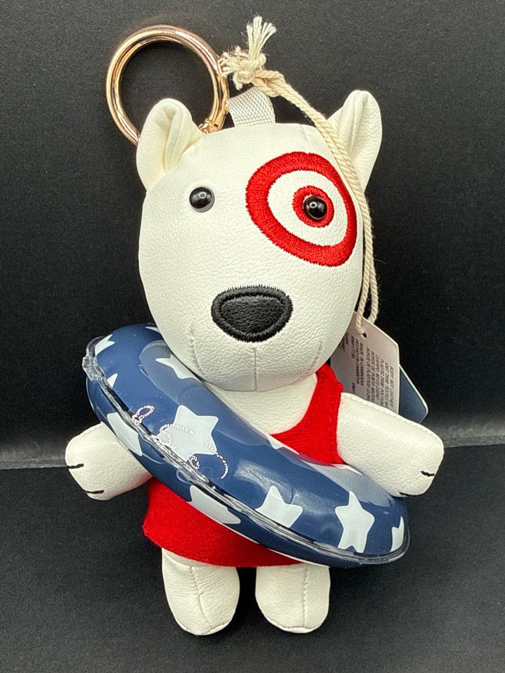 Universal Thread White Bullseye Dog Keychain with Red and Blue Accents